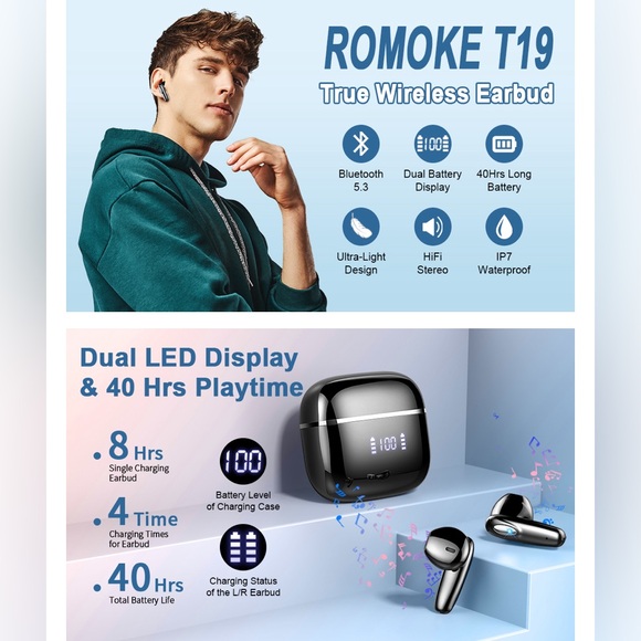 Wireless Earbud, Bluetooth Headphones 5.3 Built in 4 ENC, GREEN - Picture 7 of 13